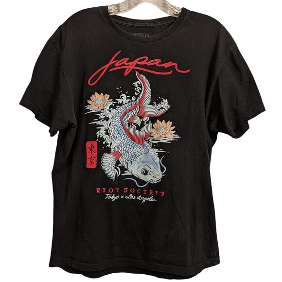 Riot Society Tokyo x Los Angeles Fish Lotus Flower Japanese Writing Men's Medium - Picture 4 of 5